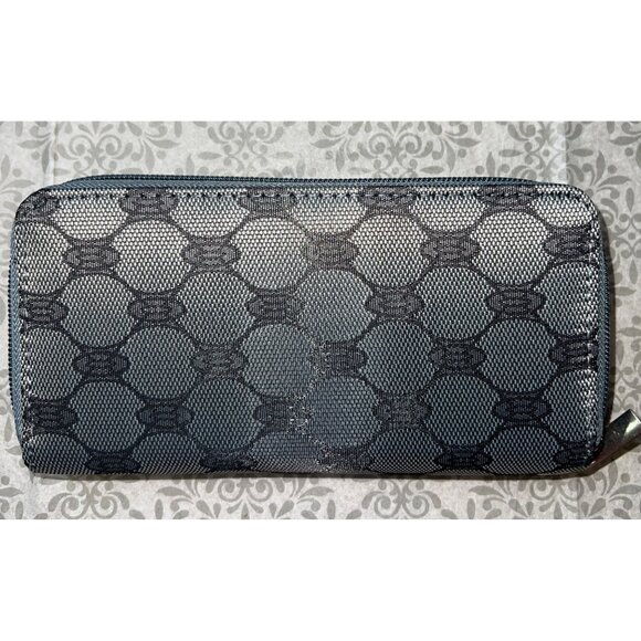 Gray & Black Patterned Zip-Around Wallet Multiple Compartments & Wrist Strap - Picture 1 of 2